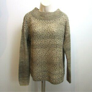 Tommy Bahama Open Knit Pullover Sweater Size Medium Brown Cowl Neck Wool Blend